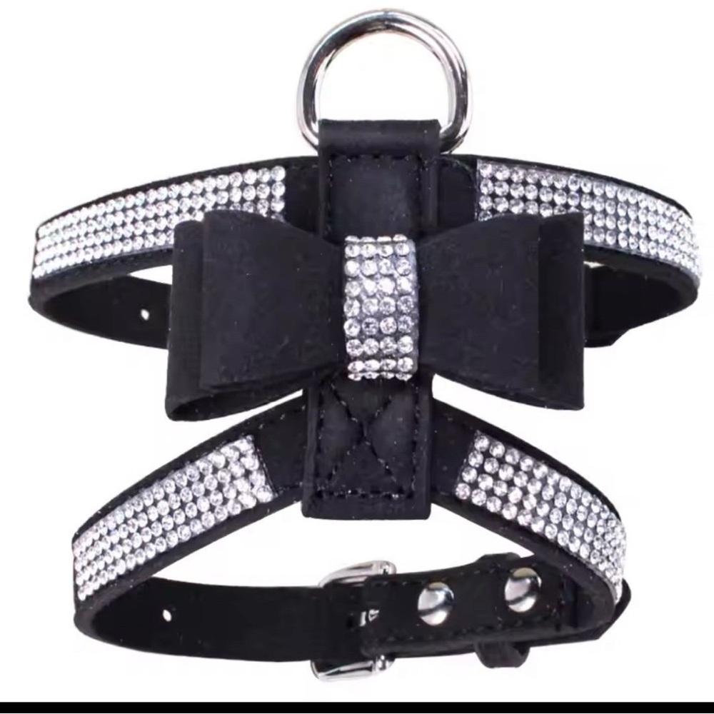Black and Silver Studded Dog Harness with Bow